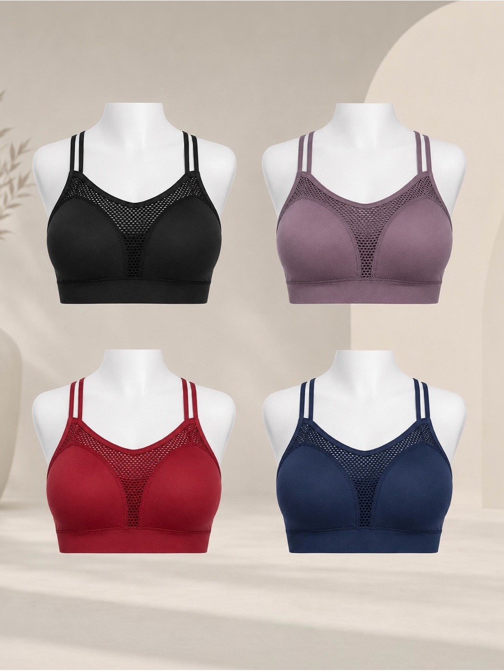 4 Pack Seamless Strappy Sports Bras Size L Mesh Cutout Activewear Lot Comfort
